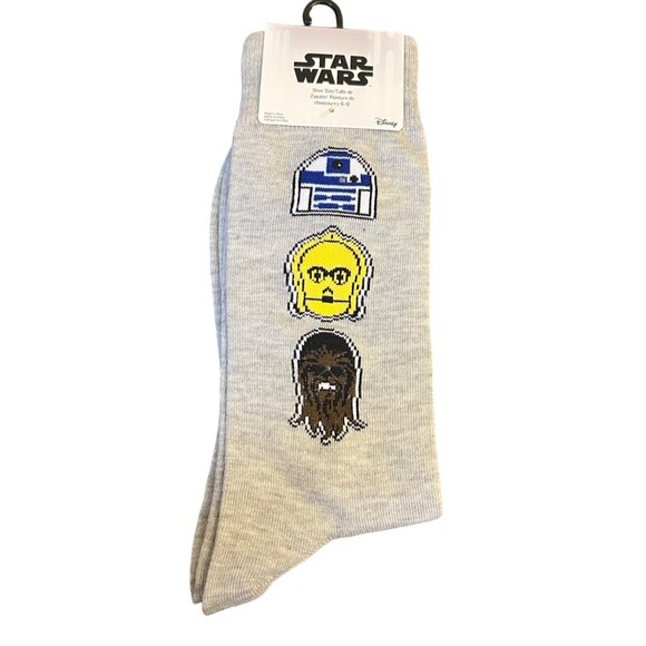 NWT Star Wars Socks Men's Large Obi-Wan Chewbaccca R2D2 Novelty Gift Gray - Picture 1 of 8
